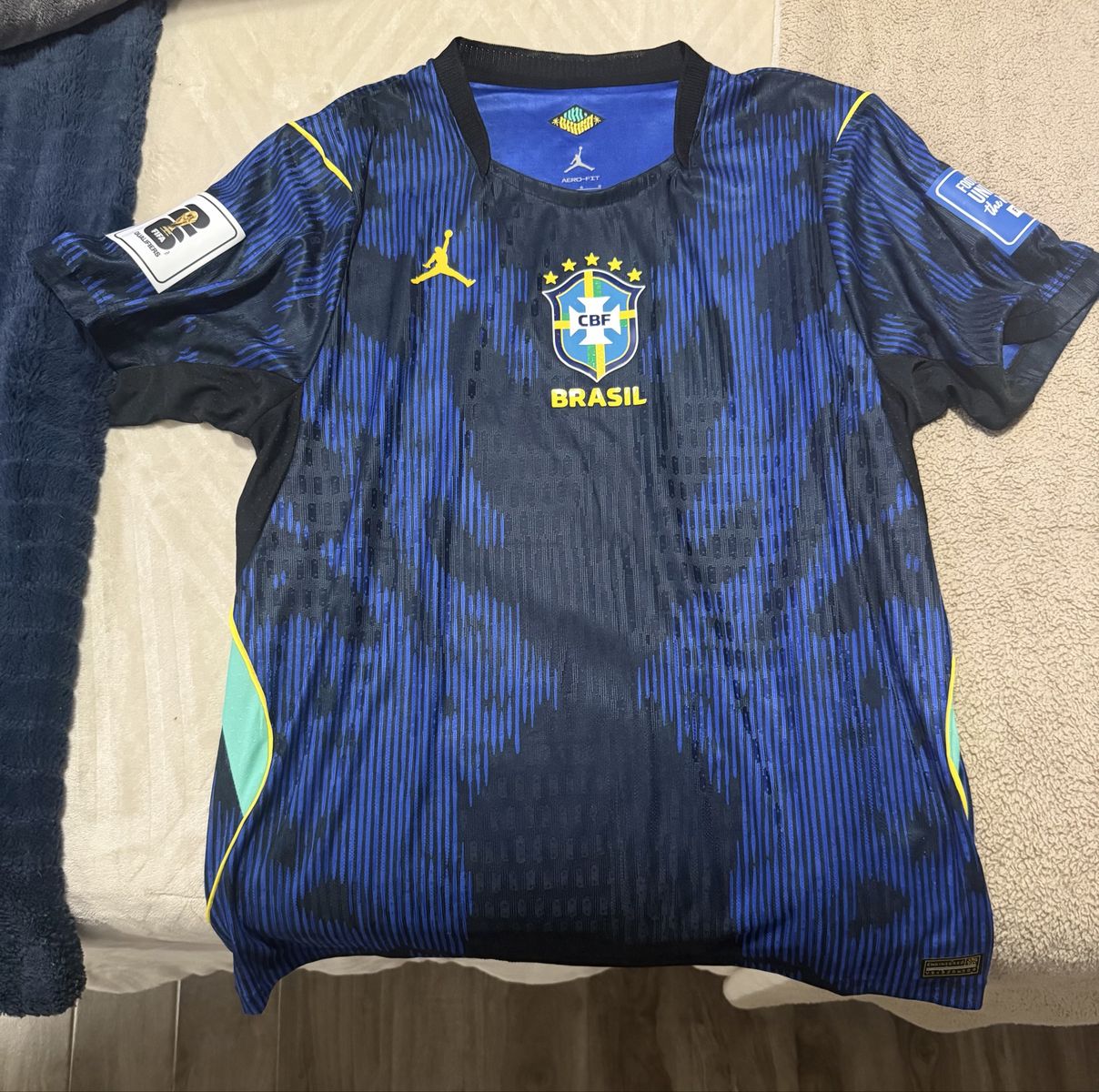 Jordan CBF Brasil Blue & Black Aero-Fit World Cup Soccer Jersey - Size Large