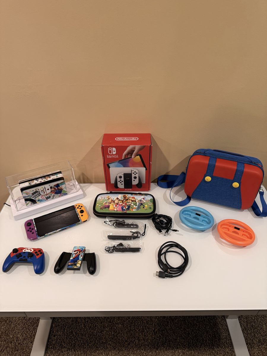 Nintendo Switch OLED Model Super Mario Special Edition Console Bundle - White Joy-Console