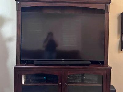 Large Wooden TV Entertainment Center & Media Console with Hutch - Rich Cherry Finish