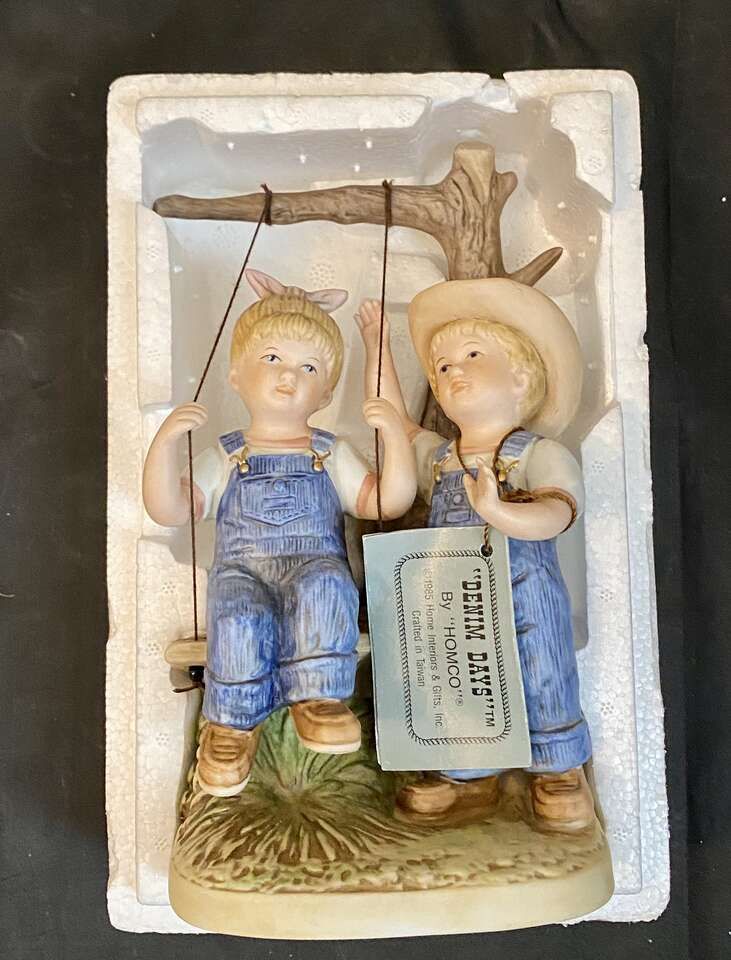 VINTAGE DENIM DAYS - NIB Summer Time - Farm Children In Overalls With A Tree Swing - See Photos.
