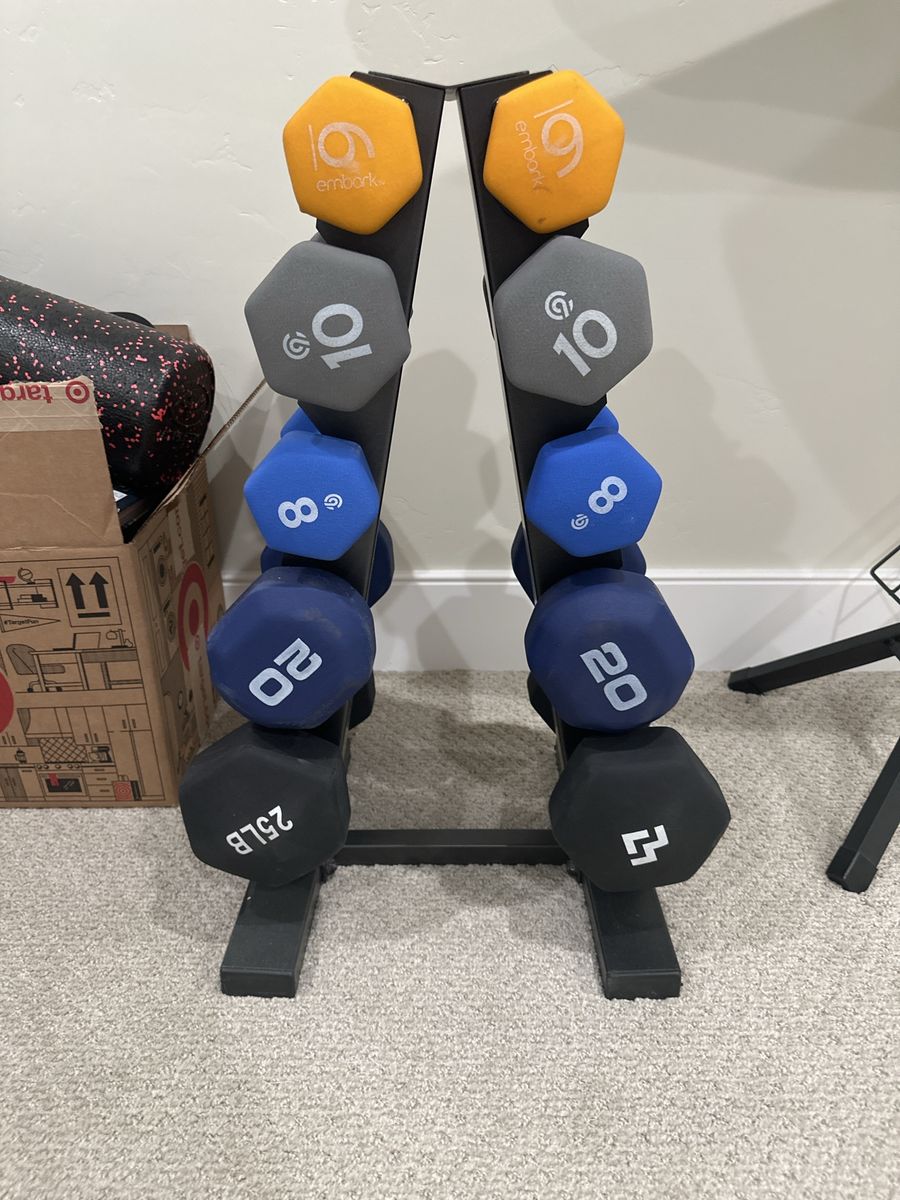 Embark/CAP Barbell Dumbbell Set w/ Rack - 6, 8, 10, 20, 25lb Pairs