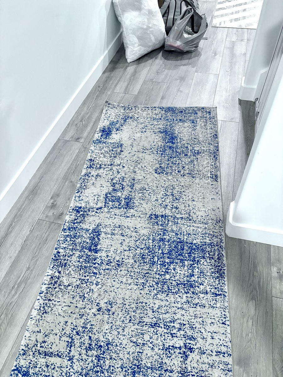 Long Blue Distressed Runner Rug - 2' 8" x 12'