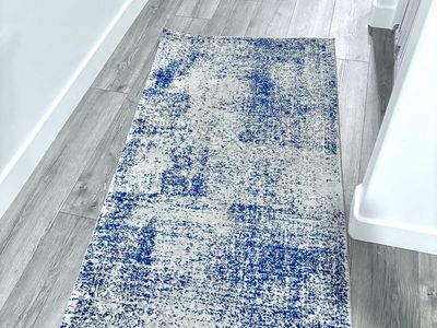 Long Blue Distressed Runner Rug - 2' 8" x 12'