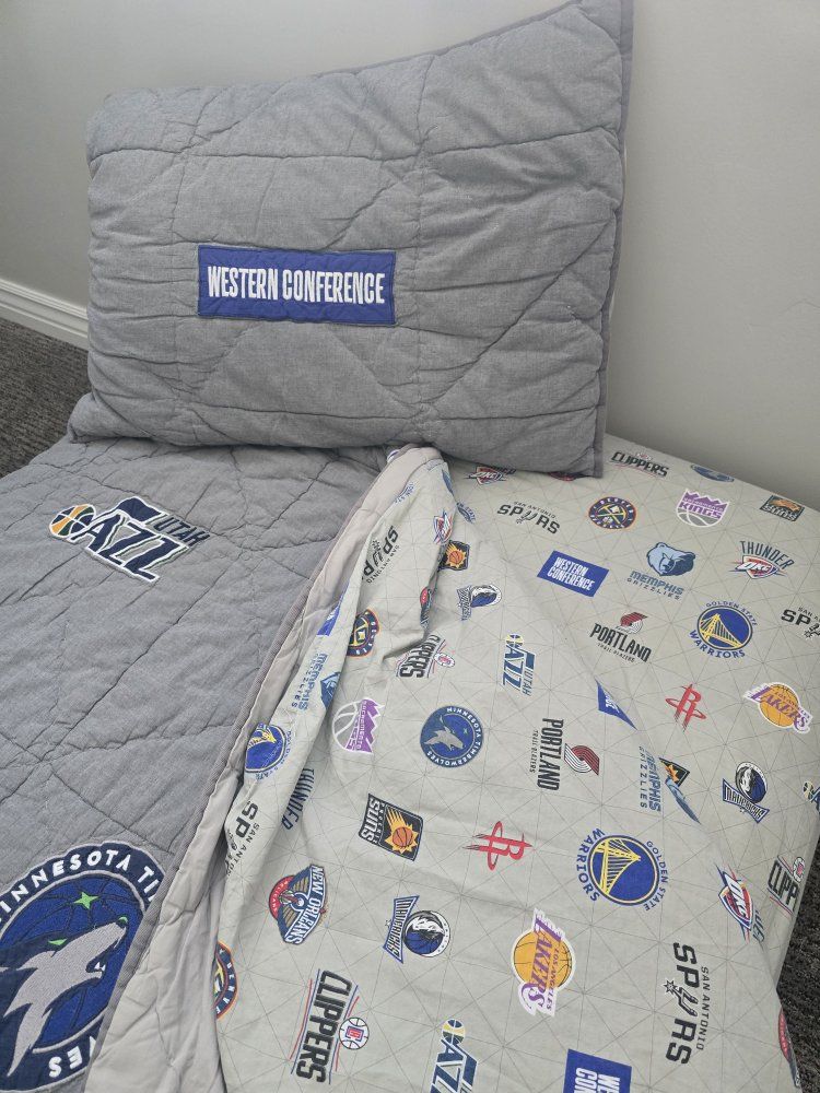 NBA Western & Eastern Conference Quilted Bedding Set (Twin) with Team Logos