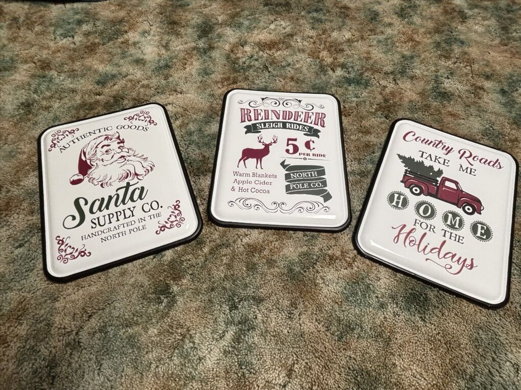 3 pieces Retro Christmas decor Metal Signs 12x16