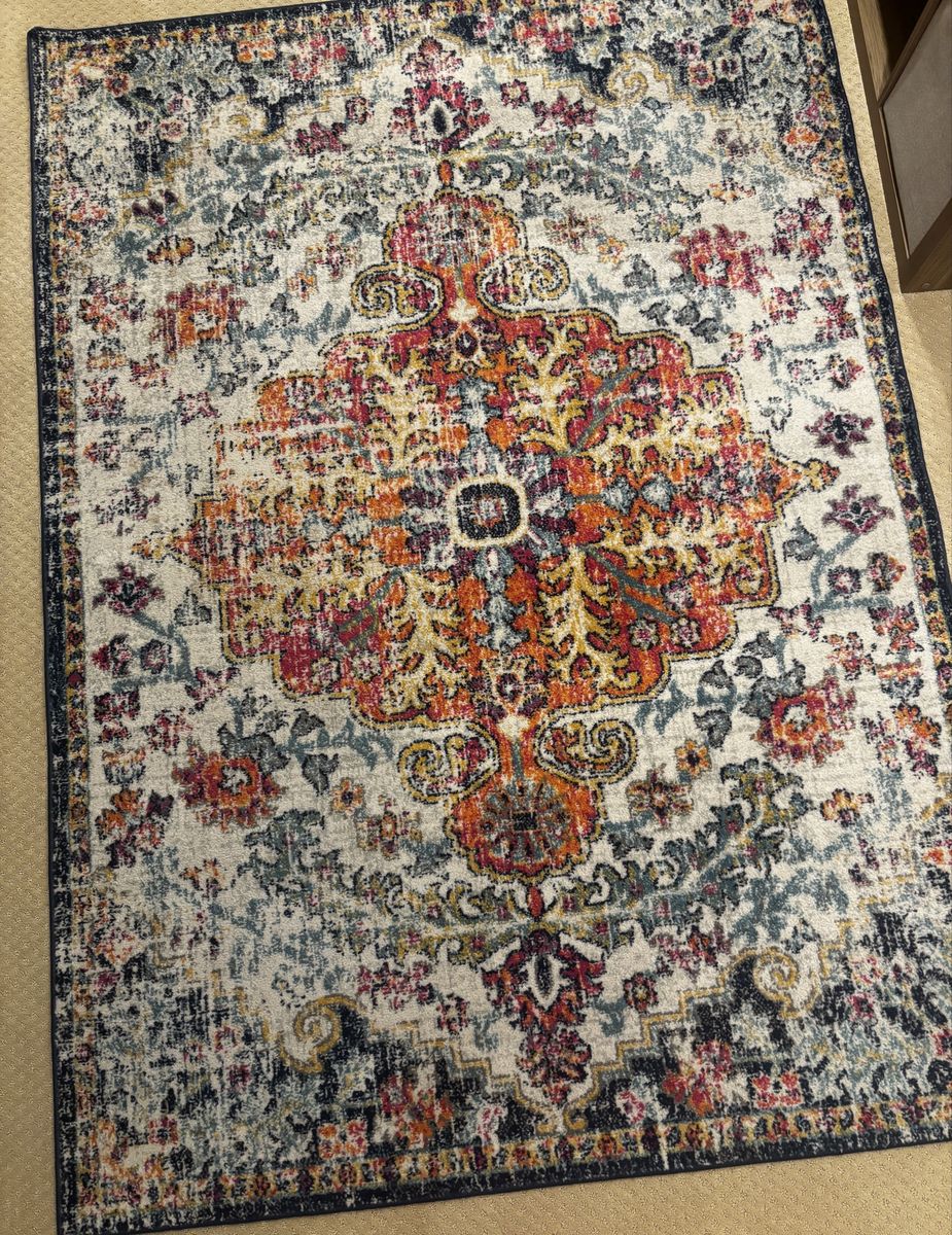 5x7 Area Rug Traditional Medallion Navy Teal Pink Orange