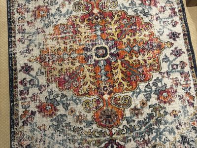 5x7 Area Rug Traditional Medallion Navy Teal Pink Orange