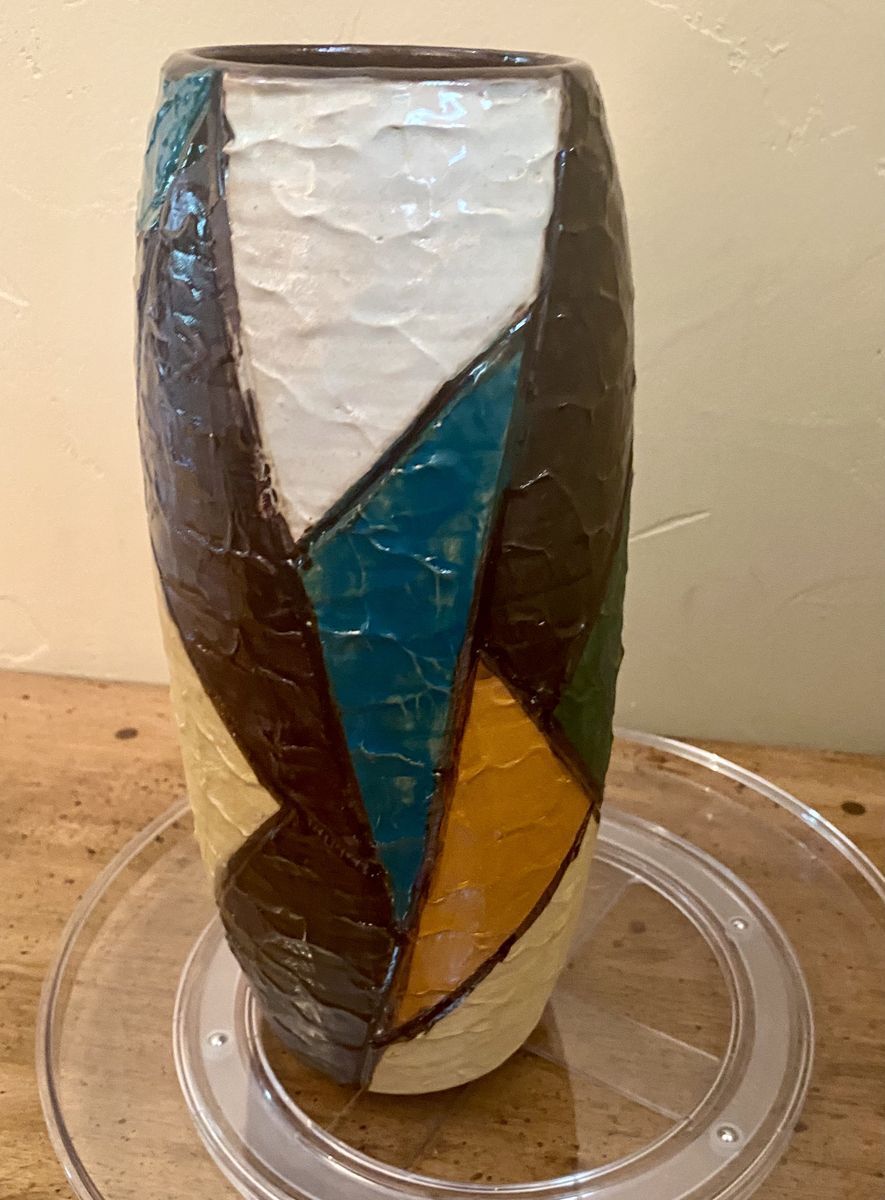 VINTAGE MBC 1970s Multicolor Geometric Ceramic Vase Made in Vietnam - C ALL PHOTOS