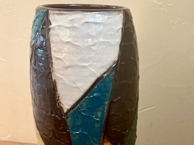 VINTAGE MBC 1970s Multicolor Geometric Ceramic Vase Made in Vietnam - C ALL PHOTOS