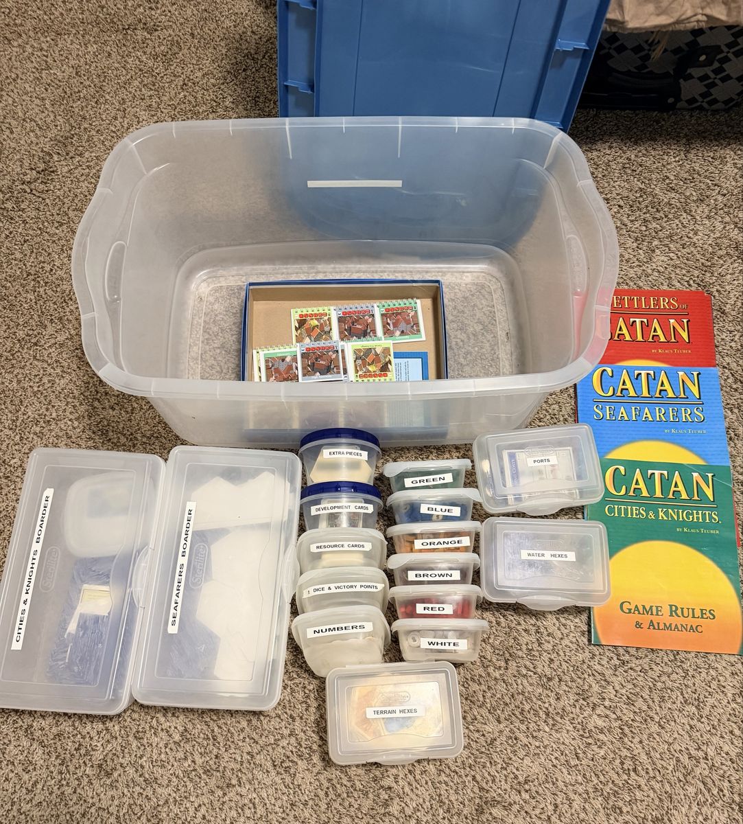 Catan Board Game Bundle: Seafarers, Cities & Knights, Settlers + Storage