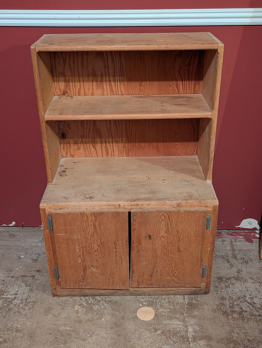 Vintage Solid Wood Step-Back Hutch / Kids Bookshelf & Toy Cabinet