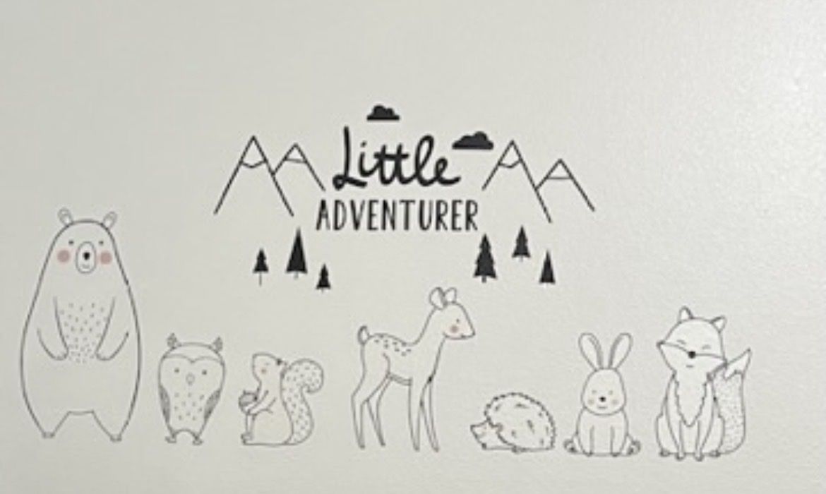 Little Adventurer Woodland Animals Nursery Wall Decal - Mountains, Bear, Deer, Fox, Rabbit, Squirrel