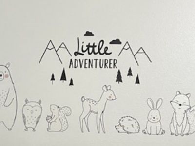 Little Adventurer Woodland Animals Nursery Wall Decal - Mountains, Bear, Deer, Fox, Rabbit, Squirrel