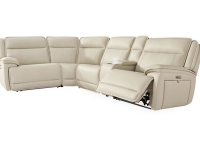 Ashley Cream Genuine Leather Sectional - Power Recline, Charging Stations, Excellent Condition