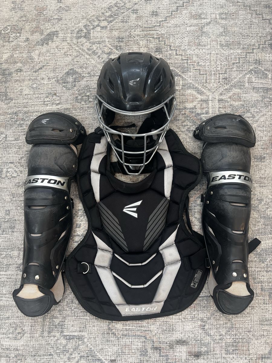 Easton Catcher's Gear Set - Helmet, Chest Protector, Leg Guards (Black)