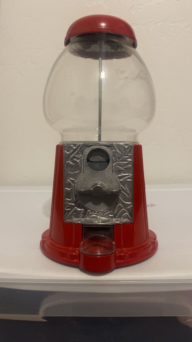 Vintage Red Countertop Gumball Machine with Silver Coin Mechanism