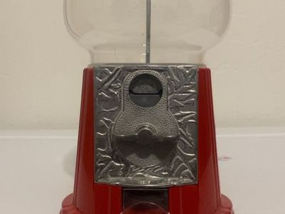 Vintage Red Countertop Gumball Machine with Silver Coin Mechanism