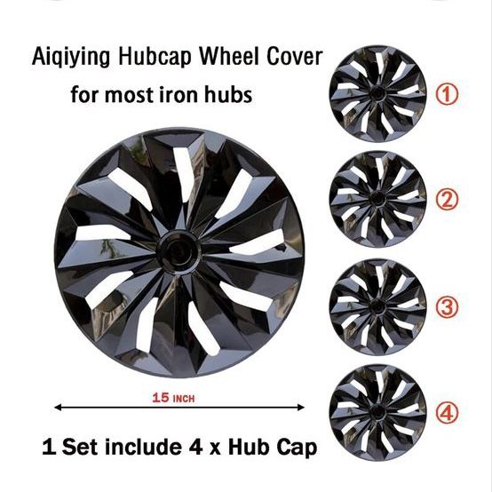 Aiqiying 15" Black Hubcap Wheel Covers (Set of 4) for Iron Hubs