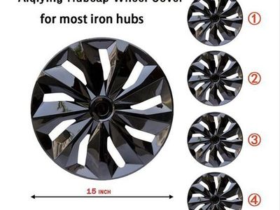 Aiqiying 15" Black Hubcap Wheel Covers (Set of 4) for Iron Hubs