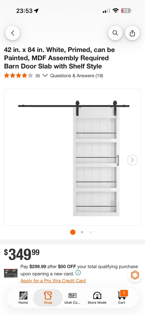 Barn door with built in shelves