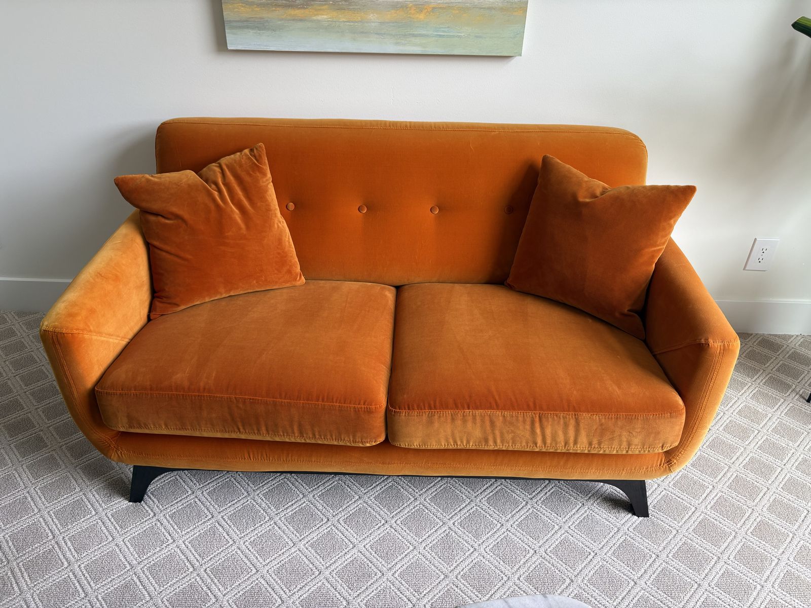 Falkirk Mid Century Modern Amber Orange Loveseat sofa $500 cash/venmo in Draper