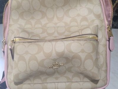 Coach Mini Abbey Backpack in Signature Canvas with Leather Trim - Khaki/Blush Pink