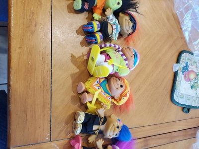 Vintage Russ Troll Dolls Lot of 7 - Halloween, Skier, Skater, Native American - Good Condition