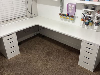 IKEA Large White U-Shaped Desk with 3 Drawer Units - Ideal for Office, Studio, or Craft Room