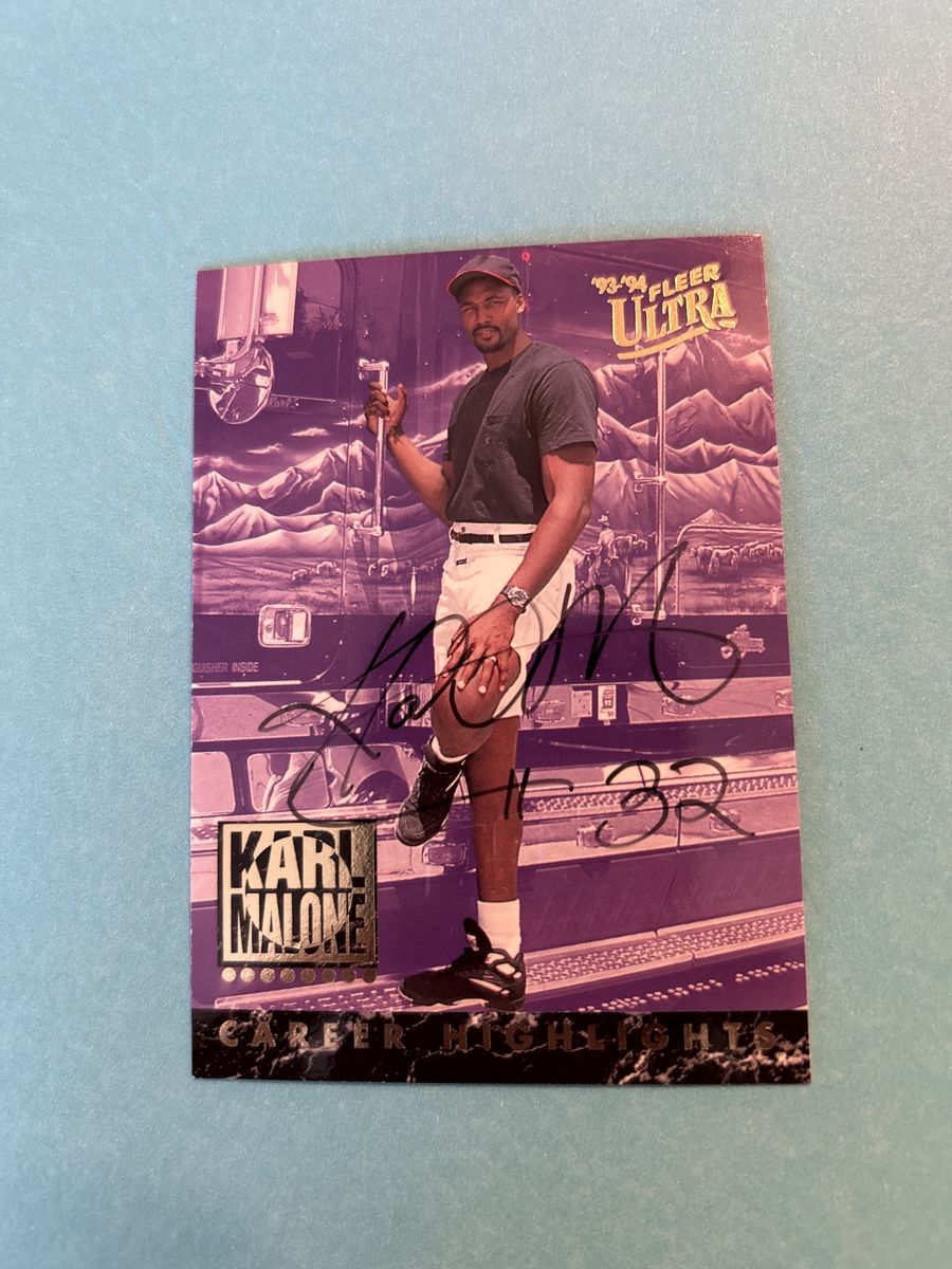 Karl Malone 1993-94 Fleer Ultra Certified W/COA Career Highlights Embossed Stamp Utah Jazz Basketball Card