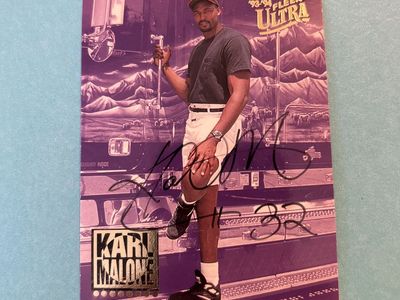 Karl Malone 1993-94 Fleer Ultra Certified W/COA Career Highlights Embossed Stamp Utah Jazz Basketball Card