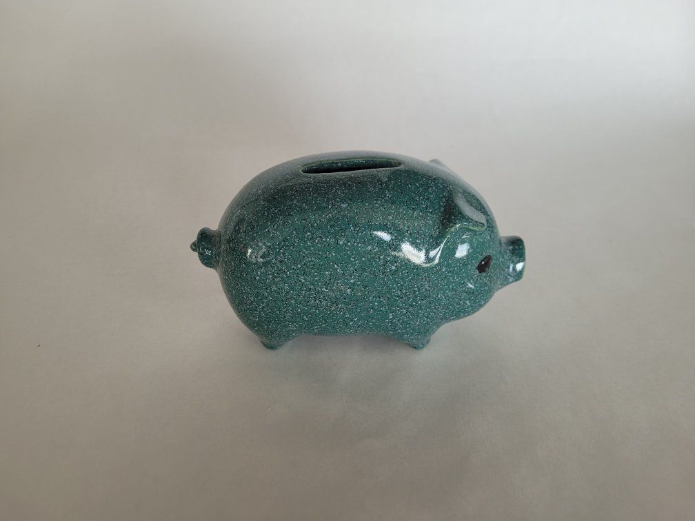 Ceramic Green Speckled Piggy Bank - Classic Coin Bank for Kids & Adults