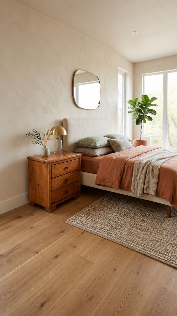 Vintage 3-Drawer Solid Pine Nightstand w/Rounded Square Knobs & Tapered Block Legs