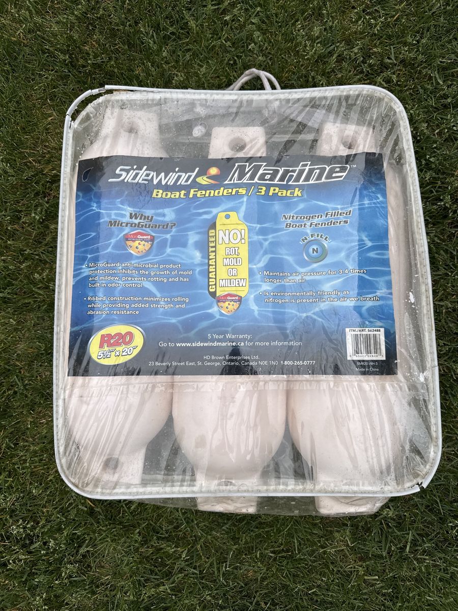 Sidewind Marine R20 Nitrogen Filled Boat Fenders 3-Pack - 5.5" x 20" MicroGuard White