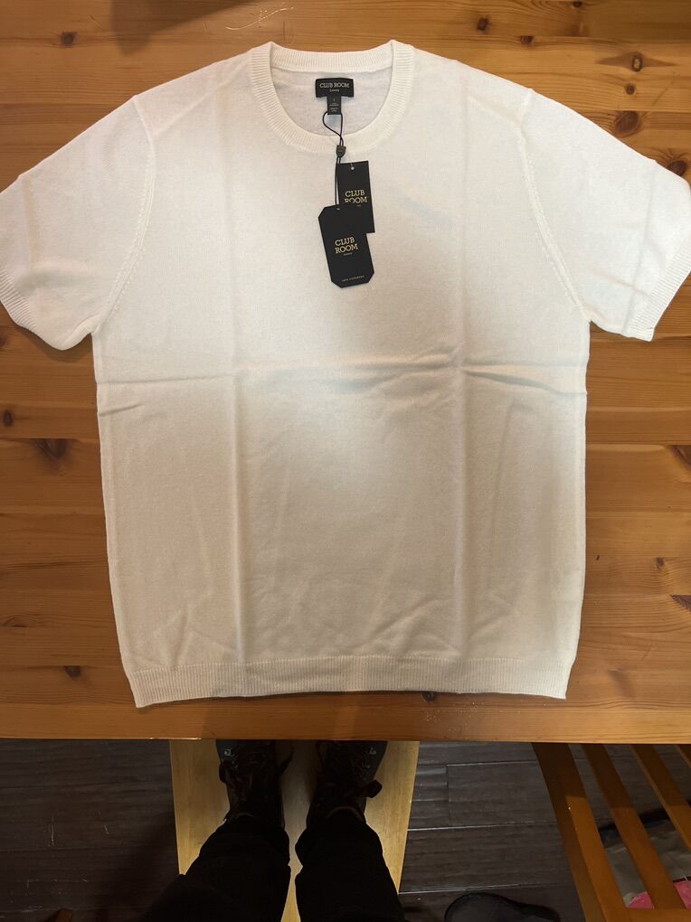 NWT 100% Cashmere Large Cream Sweater T-shirt Mens