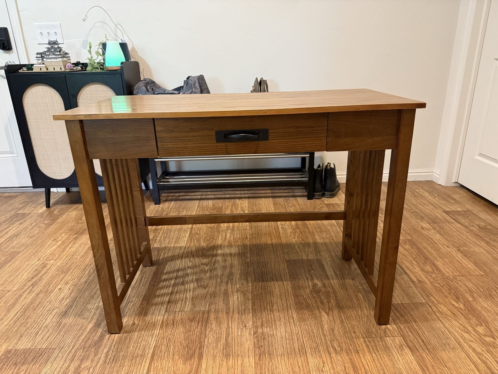 Wooden Writing Desk with Drawer - Brown Finish