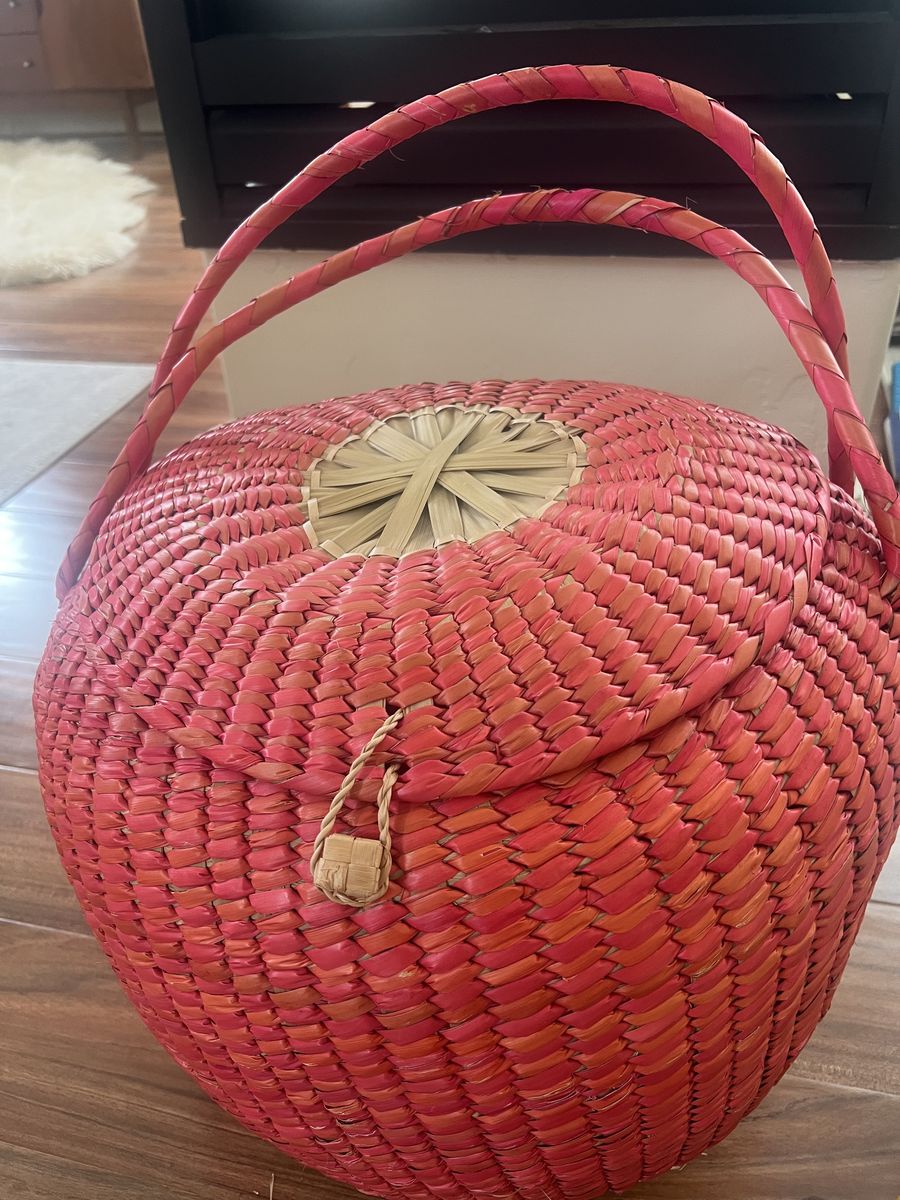 Pink Rattan/straw Basket Lid Handles.