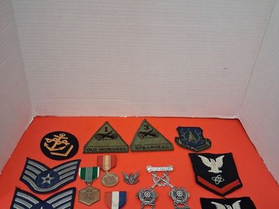 Vintage Military Memorabilia Lot: Medals, Pins, Patches - Army, Navy, Air Force Collectibles