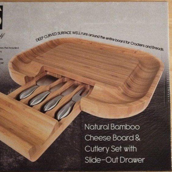 Solander Shelf Natural Bamboo Cheese Board & Cutlery Set with Slide-Out Drawer