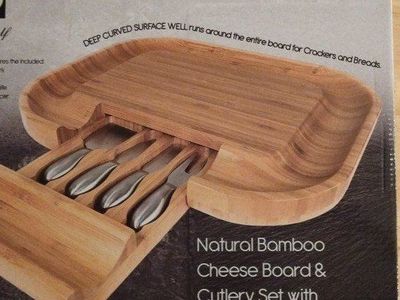 Solander Shelf Natural Bamboo Cheese Board & Cutlery Set with Slide-Out Drawer