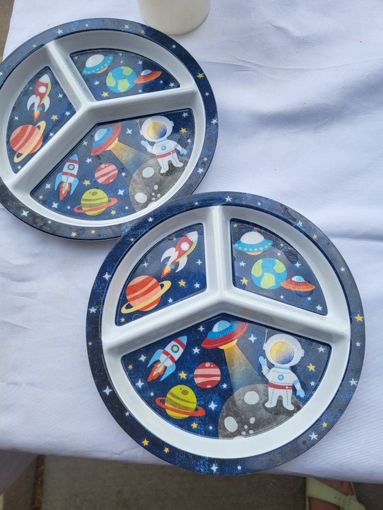Set of 2 Outer Space Astronaut Divided Melamine Plates for Kids