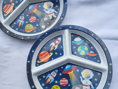 Set of 2 Outer Space Astronaut Divided Melamine Plates for Kids