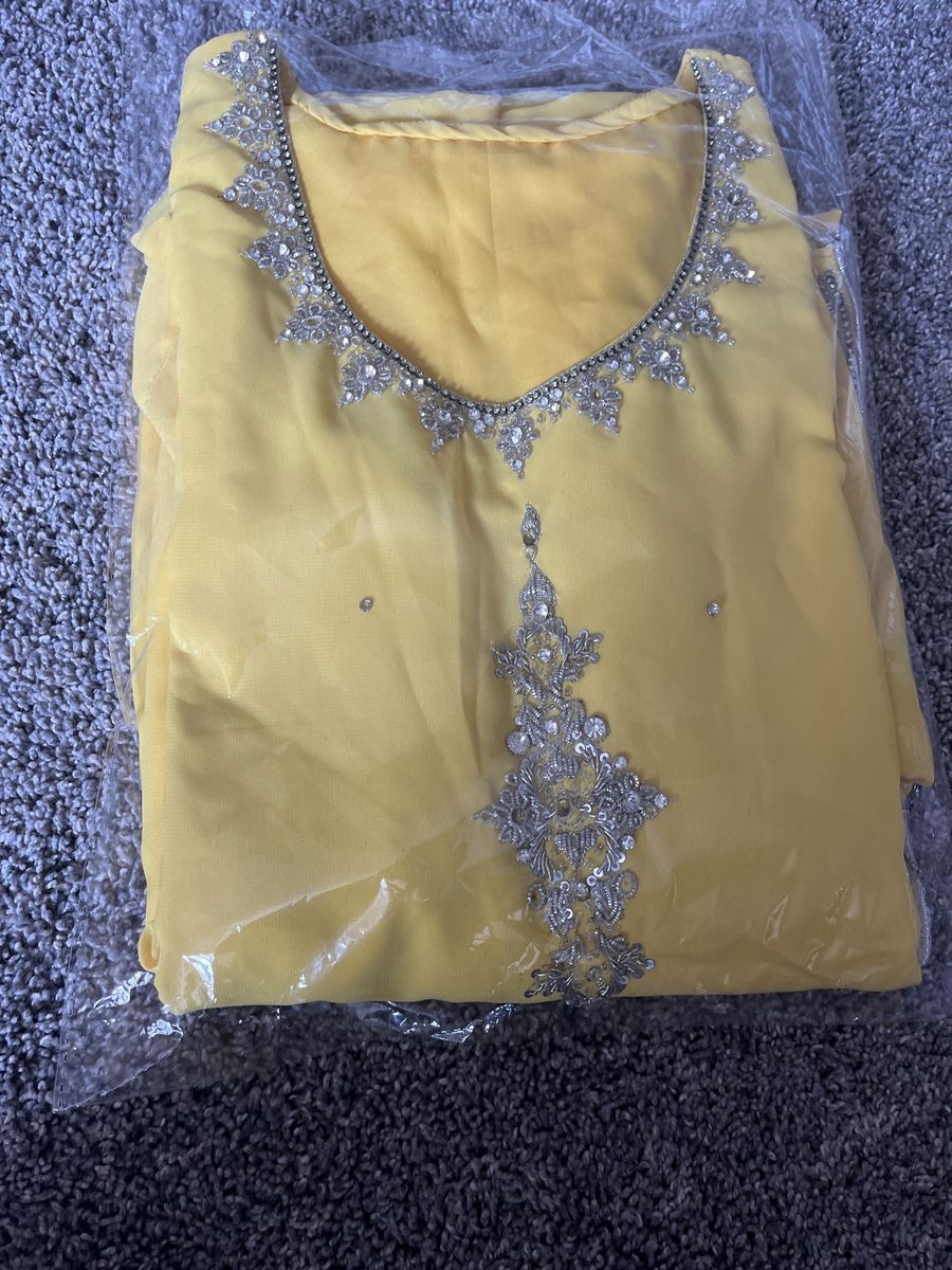 Yellow Embellished Salwar Kameez Suit Set Size Large