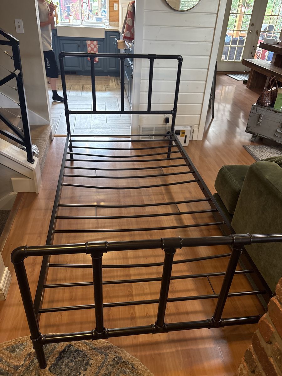 Black Metal Twin Bed Frame - Industrial Pipe Design - Missing some Screws