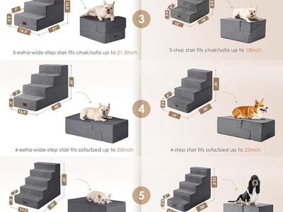 3-Step Wider Pet Stairs, Grey Foldable Ramp