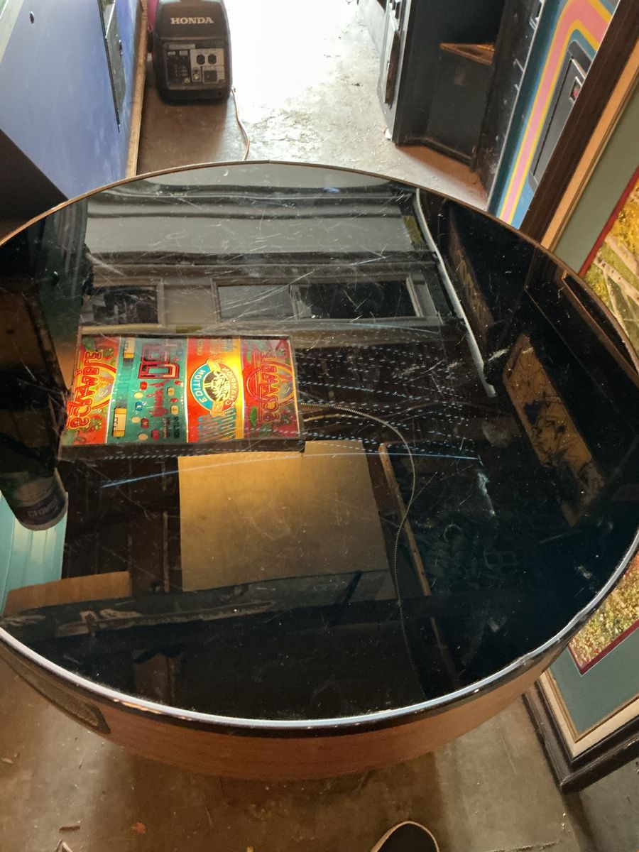 Vintage Round Game Table with Glass Top pong arcade machine 4 player cocktail works sometimes so needs work