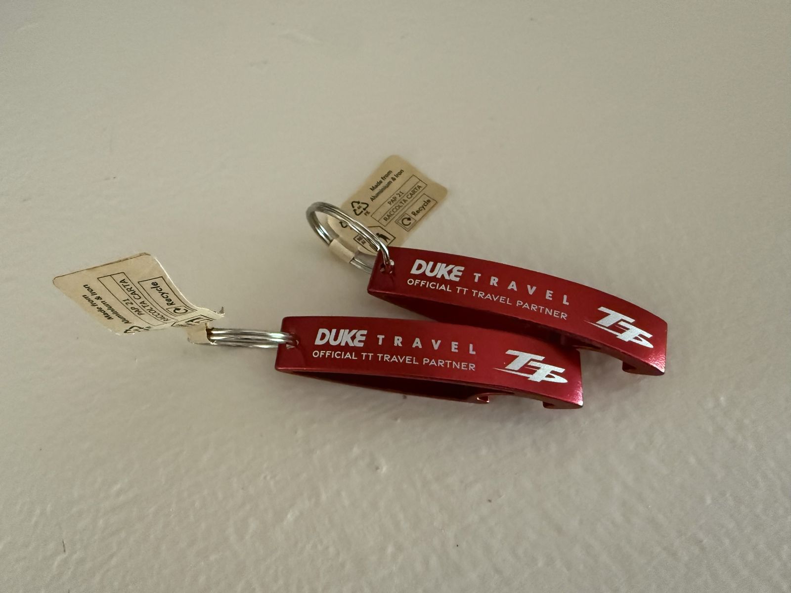 Duke travel Isle of Man TT set of 2 bottle openers keychain 3.5” new!