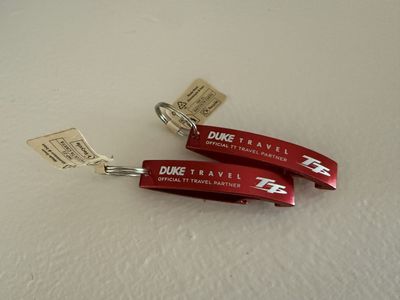 Duke travel Isle of Man TT set of 2 bottle openers keychain 3.5” new!