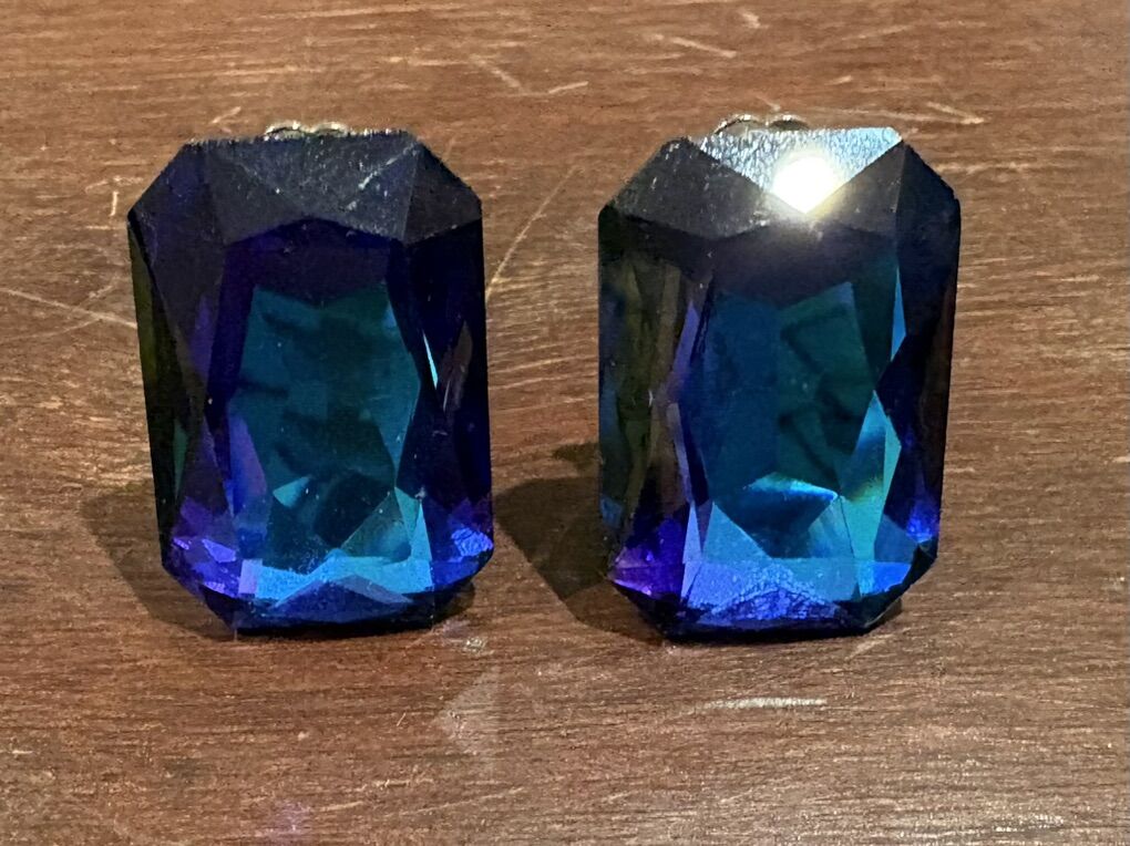Vintage Clip-On Earrings Blue Emerald Cut