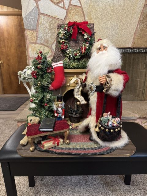 Karen Didion Signature Collection Come Home For Christmas Fireplace Santa Display Figurine
