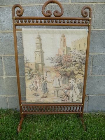 French Fireplace Screen - Oak Stick and Ball - Antique